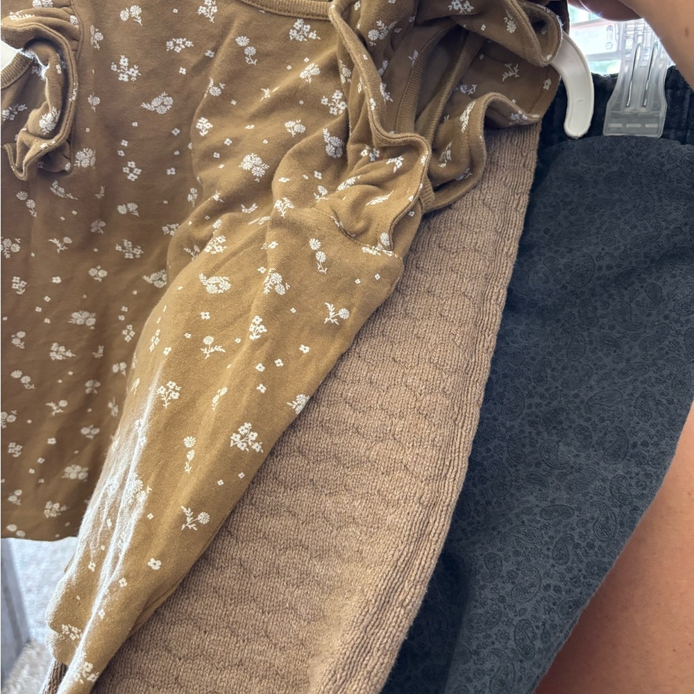 Floral Patterned Brown top, knit pant and blue paisley pant